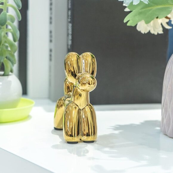 Balloon Dog Statue Small Cute Ceramic Decor for Home or Office Golden Balloon - Picture 8 of 9